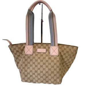 Gucci Beige and Pink Canvas Tote